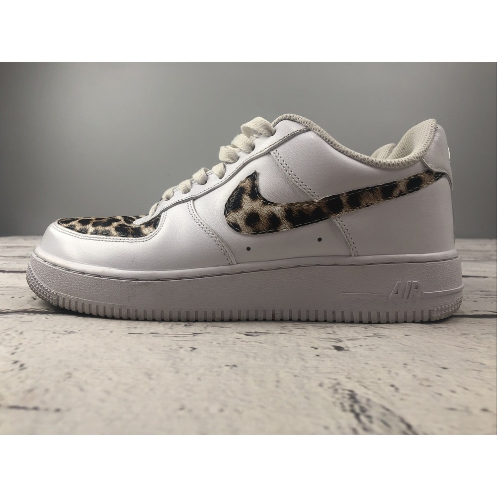 Nike Air Force 1 Low Womens Size 7.5 Custom White Cheetah Print Sneakers - Picture 3 of 7